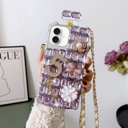 For iPhone 16 Crossbody Perfume Bottle Handmade Inlaid Diamond PC Phone Case(Purple) - iPhone 16 Cases by buy2fix | Online Shopping UK | buy2fix