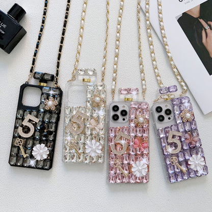 For iPhone 11 Pro Max Crossbody Perfume Bottle Handmade Inlaid Diamond PC Phone Case(Black) - iPhone 11 Pro Max Cases by buy2fix | Online Shopping UK | buy2fix