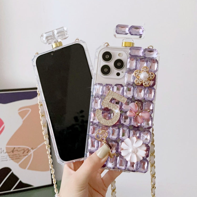 For iPhone 11 Pro Max Crossbody Perfume Bottle Handmade Inlaid Diamond PC Phone Case(Purple) - iPhone 11 Pro Max Cases by buy2fix | Online Shopping UK | buy2fix