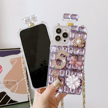 For iPhone 15 Pro Crossbody Perfume Bottle Handmade Inlaid Diamond PC Phone Case(White) - iPhone 15 Pro Cases by buy2fix | Online Shopping UK | buy2fix