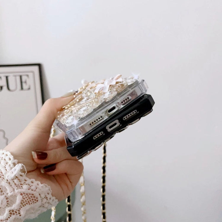 For iPhone 15 Plus Crossbody Perfume Bottle Handmade Inlaid Diamond PC Phone Case(Black) - iPhone 15 Plus Cases by buy2fix | Online Shopping UK | buy2fix