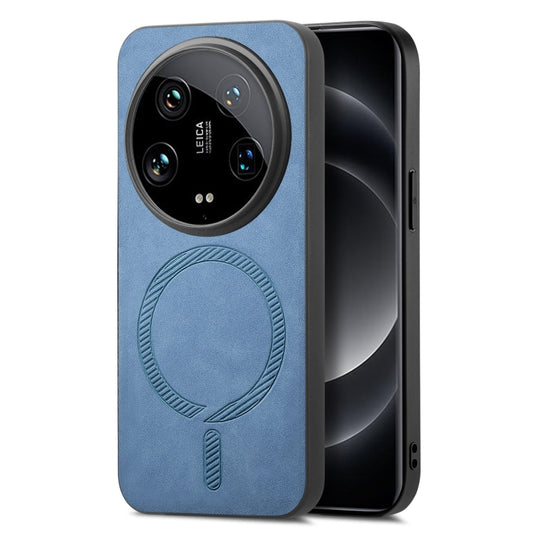 For Xiaomi 14 Ultra Solid Color Retro Magsafe PU Back Cover Phone Case(Blue)