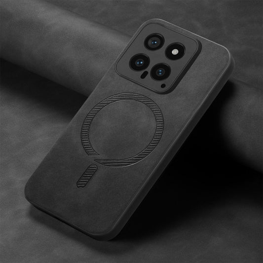 For Xiaomi 14 Solid Color Retro Magsafe PU Back Cover Phone Case(Black) by buy2fix