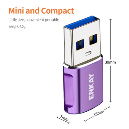 ENKAY ENK-AT119 Aluminium Alloy Male USB 3.0 to Female Type-C Data Adapter Converter Support Fast Charging(Green) - Type-C Adapter by ENKAY | Online Shopping UK | buy2fix