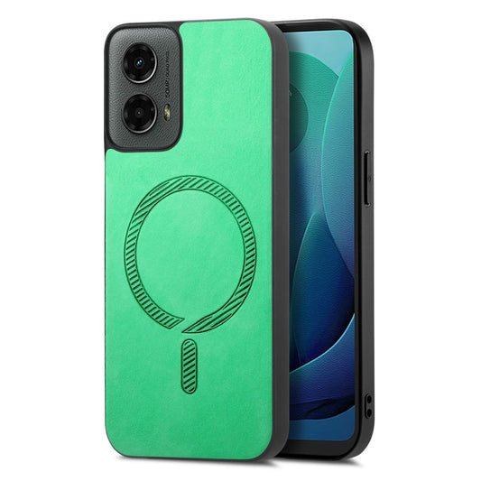 For Motorola Moto G 5G 2024 Retro Magsafe Magnetic PU Back Cover Phone Case(Green) by buy2fix