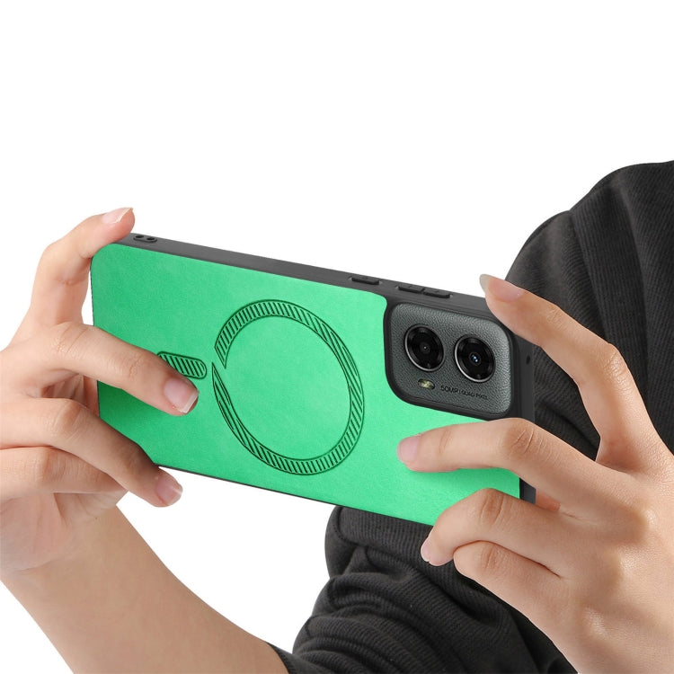 For Motorola Moto G 5G 2024 Retro Magsafe Magnetic PU Back Cover Phone Case(Green) by buy2fix
