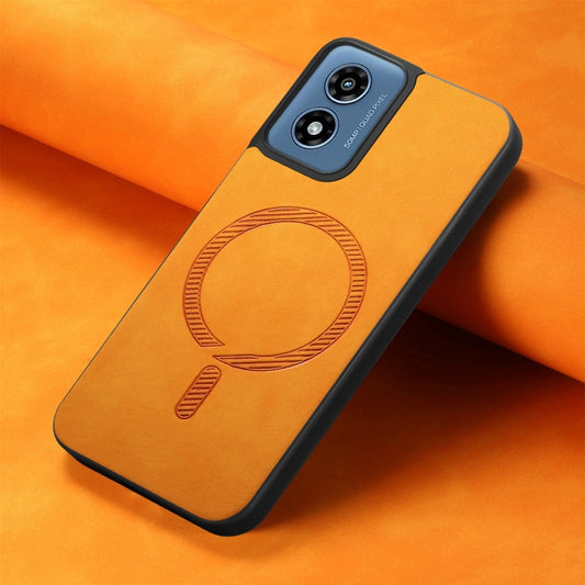 For Motorola Moto G Play 2024 4G Retro Magsafe Magnetic PU Back Cover Phone Case(Yellow) by buy2fix