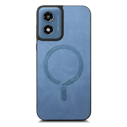 For Motorola Moto G Play 2024 4G Retro Magsafe Magnetic PU Back Cover Phone Case(Blue) by buy2fix