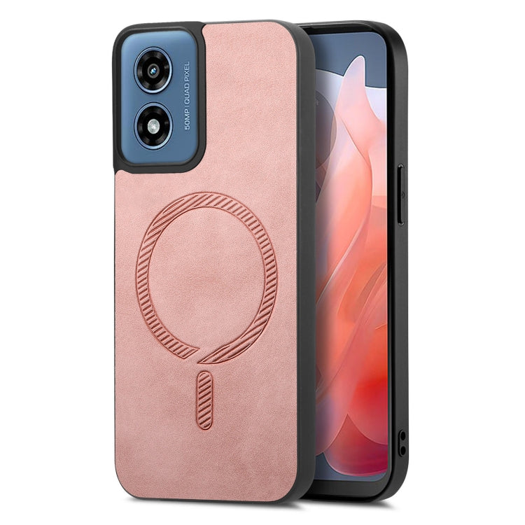For Motorola Moto G Play 2024 4G Retro Magsafe Magnetic PU Back Cover Phone Case(Pink) by buy2fix