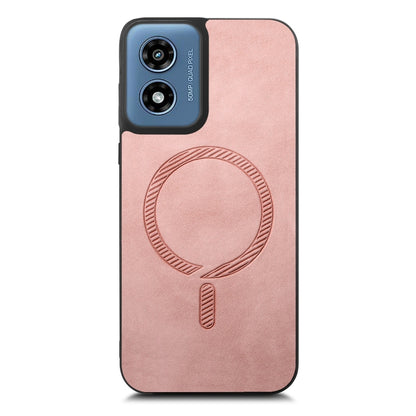 For Motorola Moto G Play 2024 4G Retro Magsafe Magnetic PU Back Cover Phone Case(Pink) by buy2fix