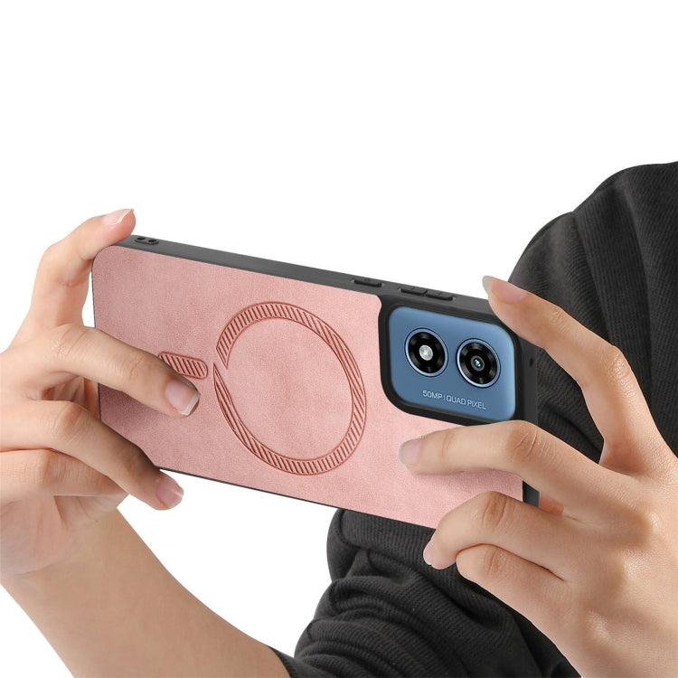 For Motorola Moto G Play 2024 4G Retro Magsafe Magnetic PU Back Cover Phone Case(Pink) by buy2fix