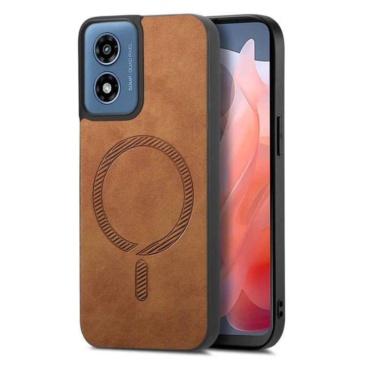 For Motorola Moto G Play 2024 4G Retro Magsafe Magnetic PU Back Cover Phone Case(Brown) by buy2fix