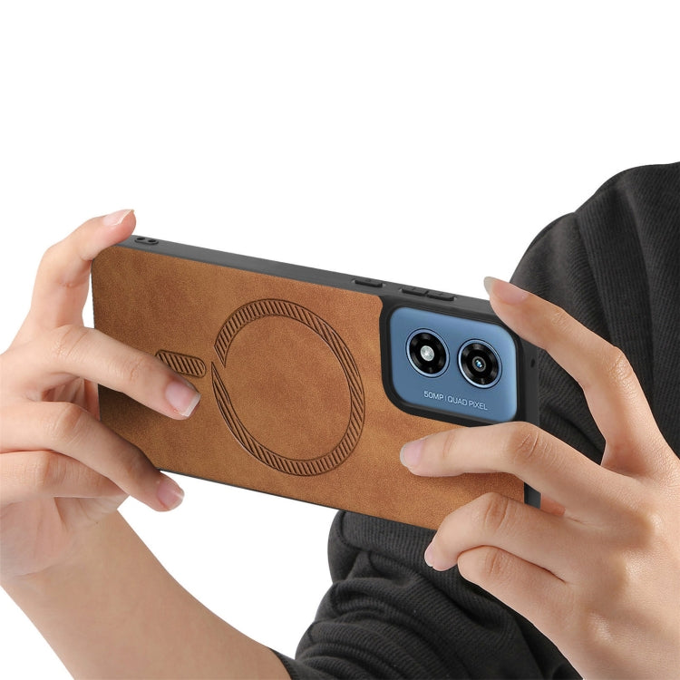 For Motorola Moto G Play 2024 4G Retro Magsafe Magnetic PU Back Cover Phone Case(Brown) by buy2fix