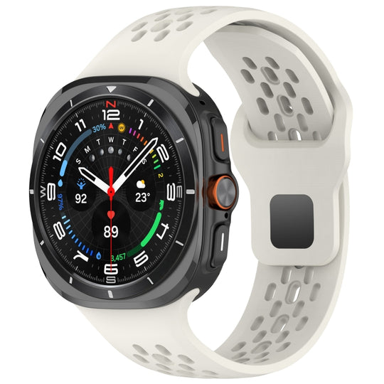 For Galaxy Watch Ultra2 2026 / 2025 / 1 2024 Holes Style Square Buckle Solid Color Silicone Watch Band(Creamy White)