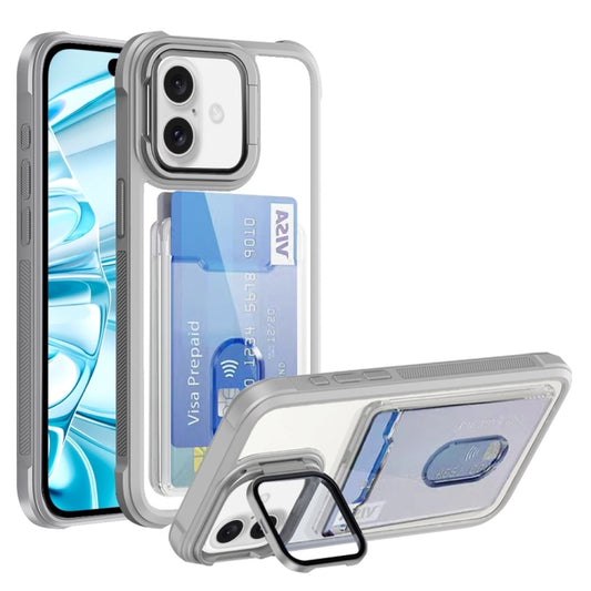 For iPhone 16 Plus Card Bag Holder Acrylic Hybrid TPU Phone Case(White) by buy2fix