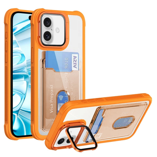 For iPhone 16 Plus Card Bag Holder Acrylic Hybrid TPU Phone Case(Orange) by buy2fix