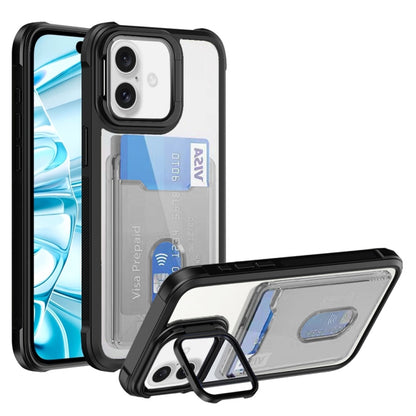 For iPhone 16 Plus Card Bag Holder Acrylic Hybrid TPU Phone Case(Black) - iPhone 16 Plus Cases by buy2fix | Online Shopping UK | buy2fix