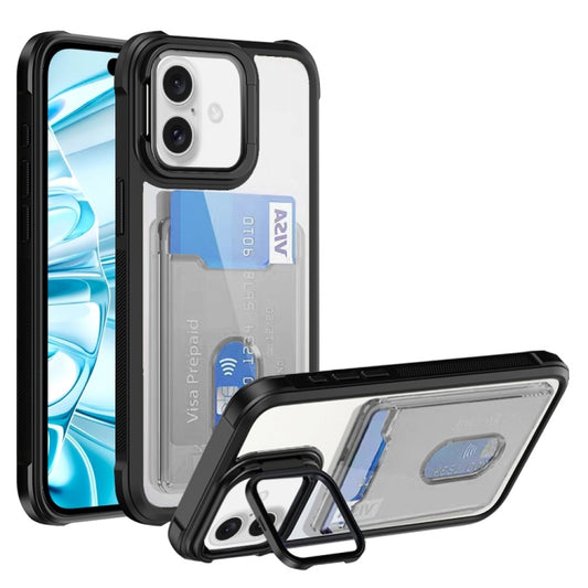 For iPhone 16 Plus Card Bag Holder Acrylic Hybrid TPU Phone Case(Black) by buy2fix