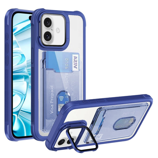 For iPhone 16 Plus Card Bag Holder Acrylic Hybrid TPU Phone Case(Blue) by buy2fix