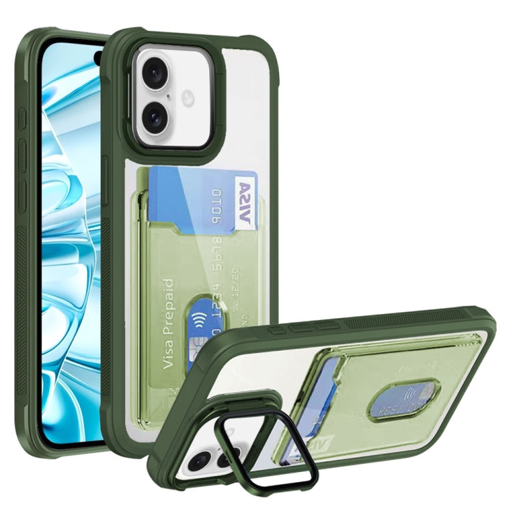 For iPhone 16 Plus Card Bag Holder Acrylic Hybrid TPU Phone Case(Green) - iPhone 16 Plus Cases by buy2fix | Online Shopping UK | buy2fix