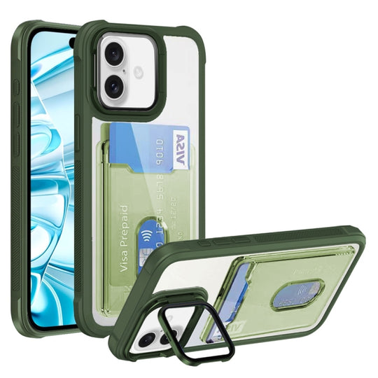 For iPhone 16 Plus Card Bag Holder Acrylic Hybrid TPU Phone Case(Green)