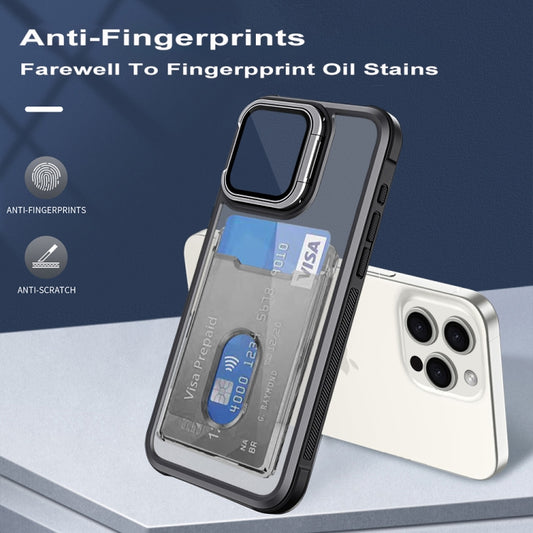 For iPhone 16 Card Bag Holder Acrylic Hybrid TPU Phone Case(Blue) by buy2fix