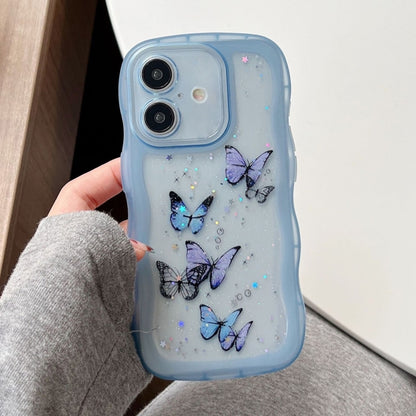 For iPhone 16 Plus Wave Edge Butterfly TPU Hybrid PC Phone Case(Blue) - iPhone 16 Plus Cases by buy2fix | Online Shopping UK | buy2fix