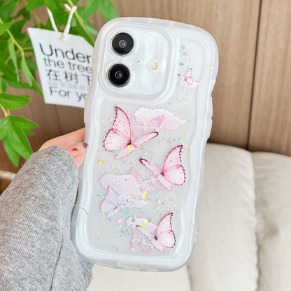 For iPhone 16 Plus Wave Edge Butterfly TPU Hybrid PC Phone Case(White) - iPhone 16 Plus Cases by buy2fix | Online Shopping UK | buy2fix