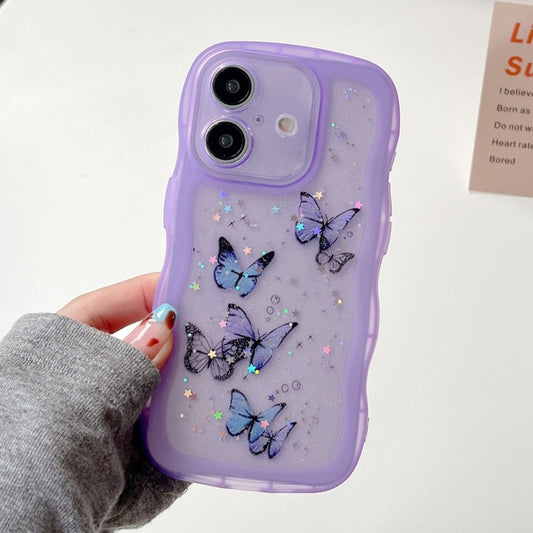 For iPhone 16 Plus Wave Edge Butterfly TPU Hybrid PC Phone Case(Purple) - iPhone 16 Plus Cases by buy2fix | Online Shopping UK | buy2fix