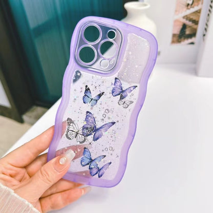 For iPhone 16 Plus Wave Edge Butterfly TPU Hybrid PC Phone Case(Purple) - iPhone 16 Plus Cases by buy2fix | Online Shopping UK | buy2fix