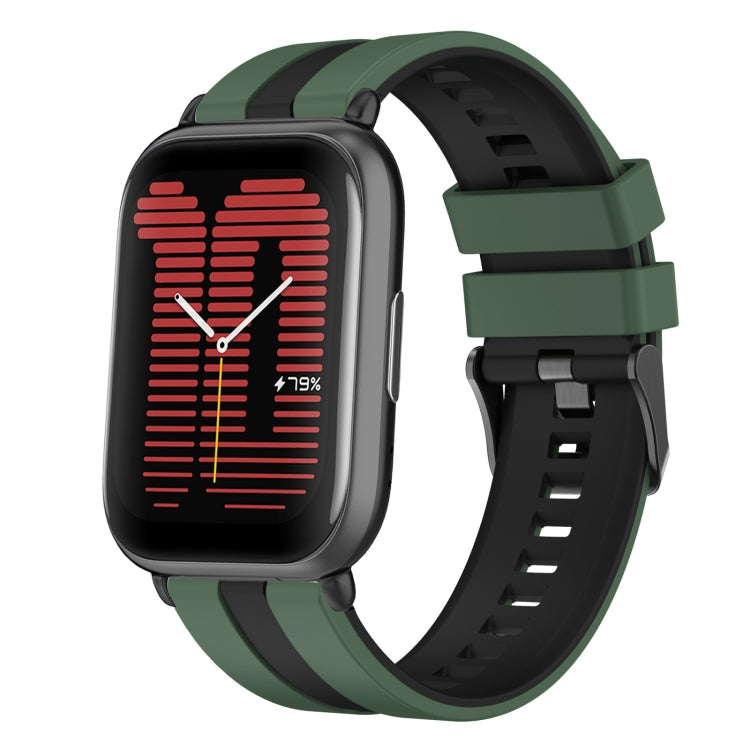 For Amazfit Active 20mm Two-Color Sports Silicone Watch Band(Olive Green+Black) - Watch Bands by buy2fix | Online Shopping UK | buy2fix