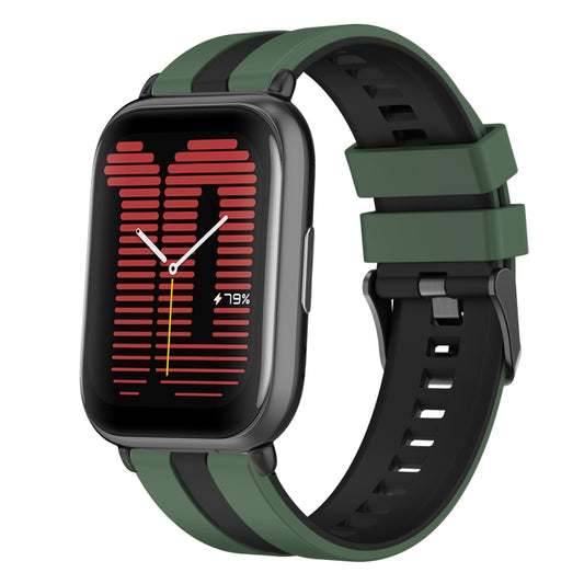 For Amazfit Active 20mm Two-Color Sports Silicone Watch Band(Olive Green+Black) - Watch Bands by buy2fix | Online Shopping UK | buy2fix