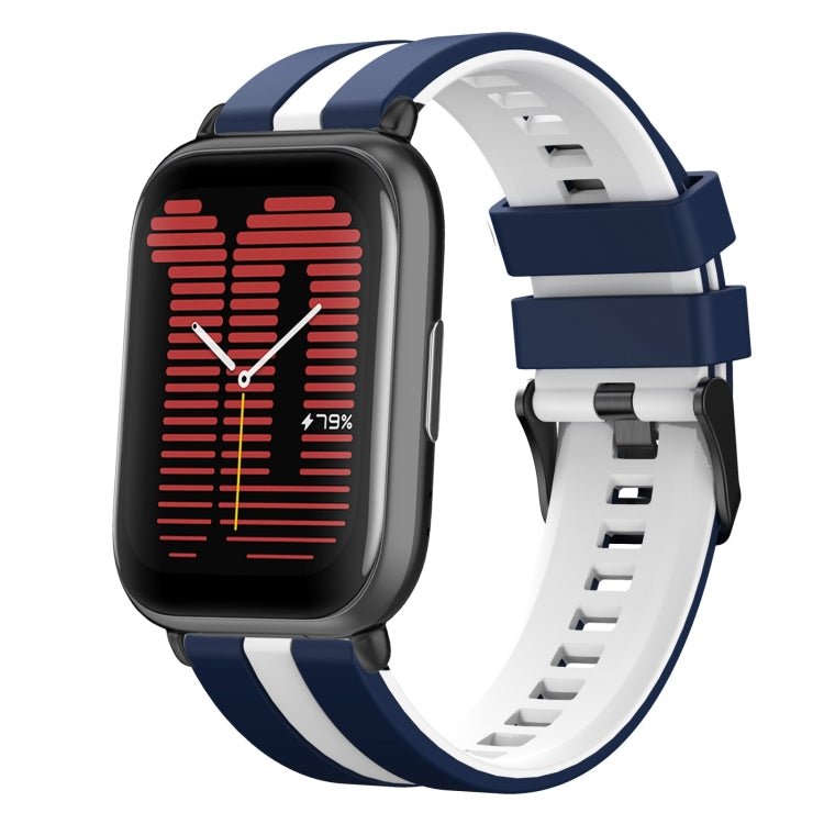 For Amazfit Active 20mm Two-Color Sports Silicone Watch Band(Blue+White) - Watch Bands by buy2fix | Online Shopping UK | buy2fix