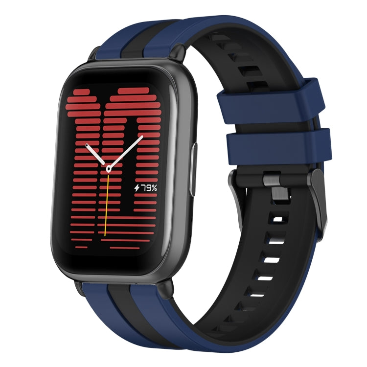 For Amazfit Active 20mm Two-Color Sports Silicone Watch Band(Blue+Black) - Watch Bands by buy2fix | Online Shopping UK | buy2fix