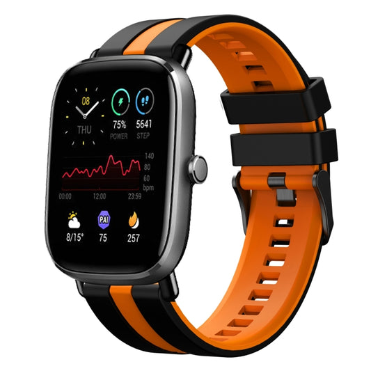 For Amazfit GTS 4 Mini 20mm Two-Color Sports Silicone Watch Band(Black+Orange) - Watch Bands by buy2fix | Online Shopping UK | buy2fix