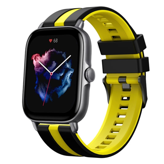 For Amazfit GTS 3 20mm Two-Color Sports Silicone Watch Band(Black+Yellow) - Watch Bands by buy2fix | Online Shopping UK | buy2fix