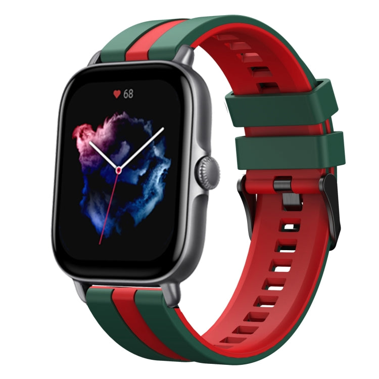 For Amazfit GTS 3 20mm Two-Color Sports Silicone Watch Band(Green+Red) - Watch Bands by buy2fix | Online Shopping UK | buy2fix