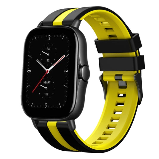 For Amazfit GTS 2E 20mm Two-Color Sports Silicone Watch Band(Black+Yellow) - Watch Bands by buy2fix | Online Shopping UK | buy2fix