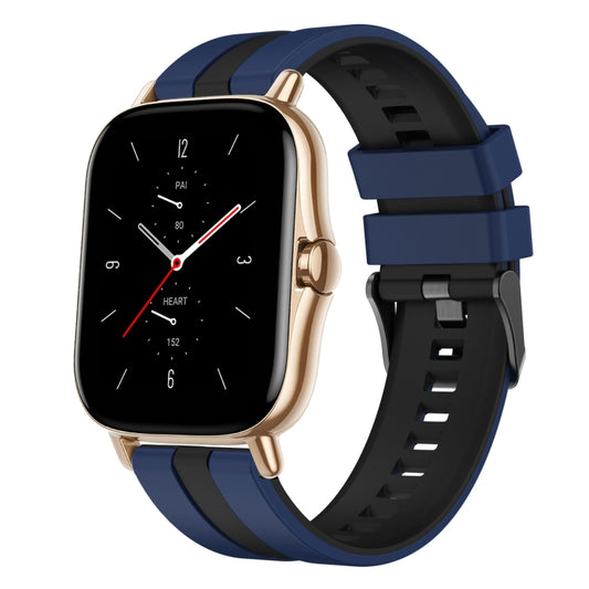 For Amazfit GTS 2 20mm Two-Color Sports Silicone Watch Band(Blue+Black) - Watch Bands by buy2fix | Online Shopping UK | buy2fix