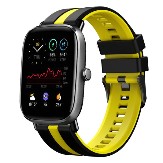 For Amazfit GTS 2 Mini 20mm Two-Color Sports Silicone Watch Band(Black+Yellow) - Watch Bands by buy2fix | Online Shopping UK | buy2fix