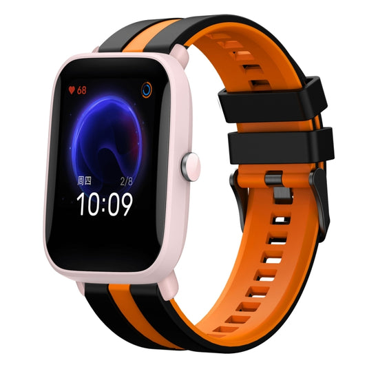 For Amazfit Pop Pro 20mm Two-Color Sports Silicone Watch Band(Black+Orange) - Watch Bands by buy2fix | Online Shopping UK | buy2fix