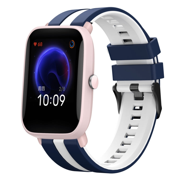 For Amazfit Pop Pro 20mm Two-Color Sports Silicone Watch Band(Blue+White) - Watch Bands by buy2fix | Online Shopping UK | buy2fix