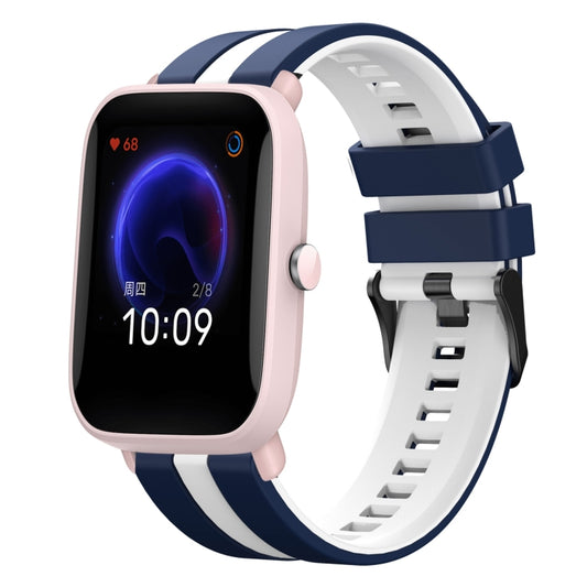 For Amazfit Pop Pro 20mm Two-Color Sports Silicone Watch Band(Blue+White) - Watch Bands by buy2fix | Online Shopping UK | buy2fix