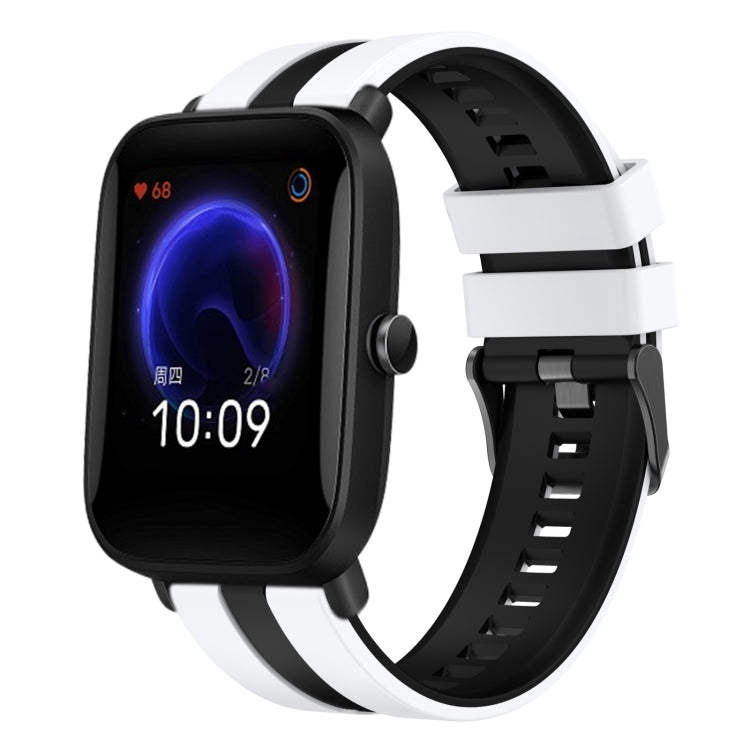 For Amazfit Pop 20mm Two-Color Sports Silicone Watch Band(White+Black) - Watch Bands by buy2fix | Online Shopping UK | buy2fix