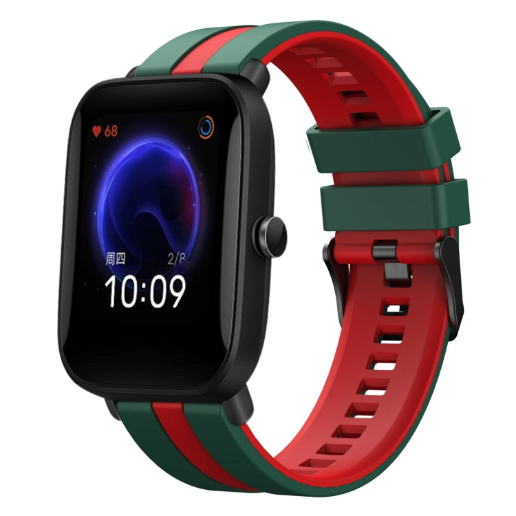 For Amazfit Pop 20mm Two-Color Sports Silicone Watch Band(Green+Red) - Watch Bands by buy2fix | Online Shopping UK | buy2fix