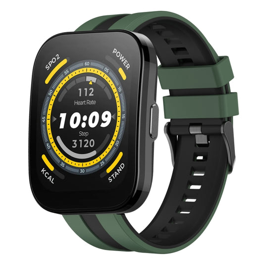For Amazfit Bip 5 22mm Two-Color Sports Silicone Watch Band(Olive Green+Black) - Watch Bands by buy2fix | Online Shopping UK | buy2fix