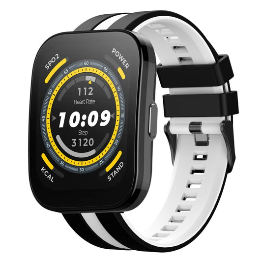 For Amazfit Bip 5 22mm Two-Color Sports Silicone Watch Band(Black+White) - Watch Bands by buy2fix | Online Shopping UK | buy2fix