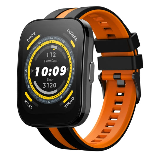 For Amazfit Bip 5 22mm Two-Color Sports Silicone Watch Band(Black+Orange) - Watch Bands by buy2fix | Online Shopping UK | buy2fix