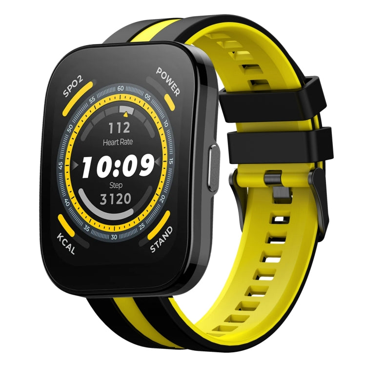 For Amazfit Bip 5 22mm Two-Color Sports Silicone Watch Band(Black+Yellow) - Watch Bands by buy2fix | Online Shopping UK | buy2fix