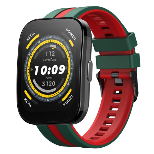 For Amazfit Bip 5 22mm Two-Color Sports Silicone Watch Band(Green+Red) - Watch Bands by buy2fix | Online Shopping UK | buy2fix